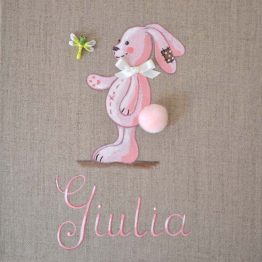 Immagine quadro soggetto Coniglio con pompon colore rosa adatto ad per una bambina