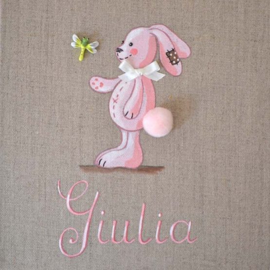Immagine quadro soggetto Coniglio con pompon colore rosa adatto ad per una bambina
