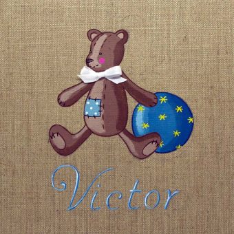 Immagine quadro soggetto Orsetto con palla di colore blu adatto ad un bambino